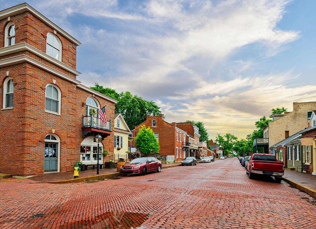 Cameron, MO - Historic 18th Century Main Street Through the Brick Paved Old Town of St Charles, Missouri